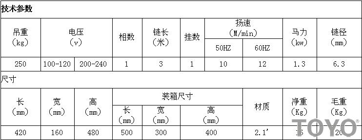 DU-825型迷你鏈式電動葫蘆的技術(shù)參數(shù)